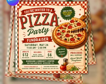 Editable Pizza Dinner Fundraiser Flyer Ticket, PTA PTO School Church Charity Event Fundraising Digital Download