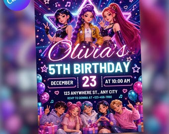 Kpop Demon Hunters Birthday Invitation | Kpop Party Template (Digital Download)