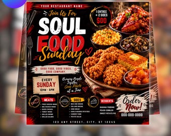 Editable Soul Food Flyer Template, Dinner Sale Flyer,Food Flyer, Dinner Sale, Dinner Sale Restaurant Branding,(Instant download)