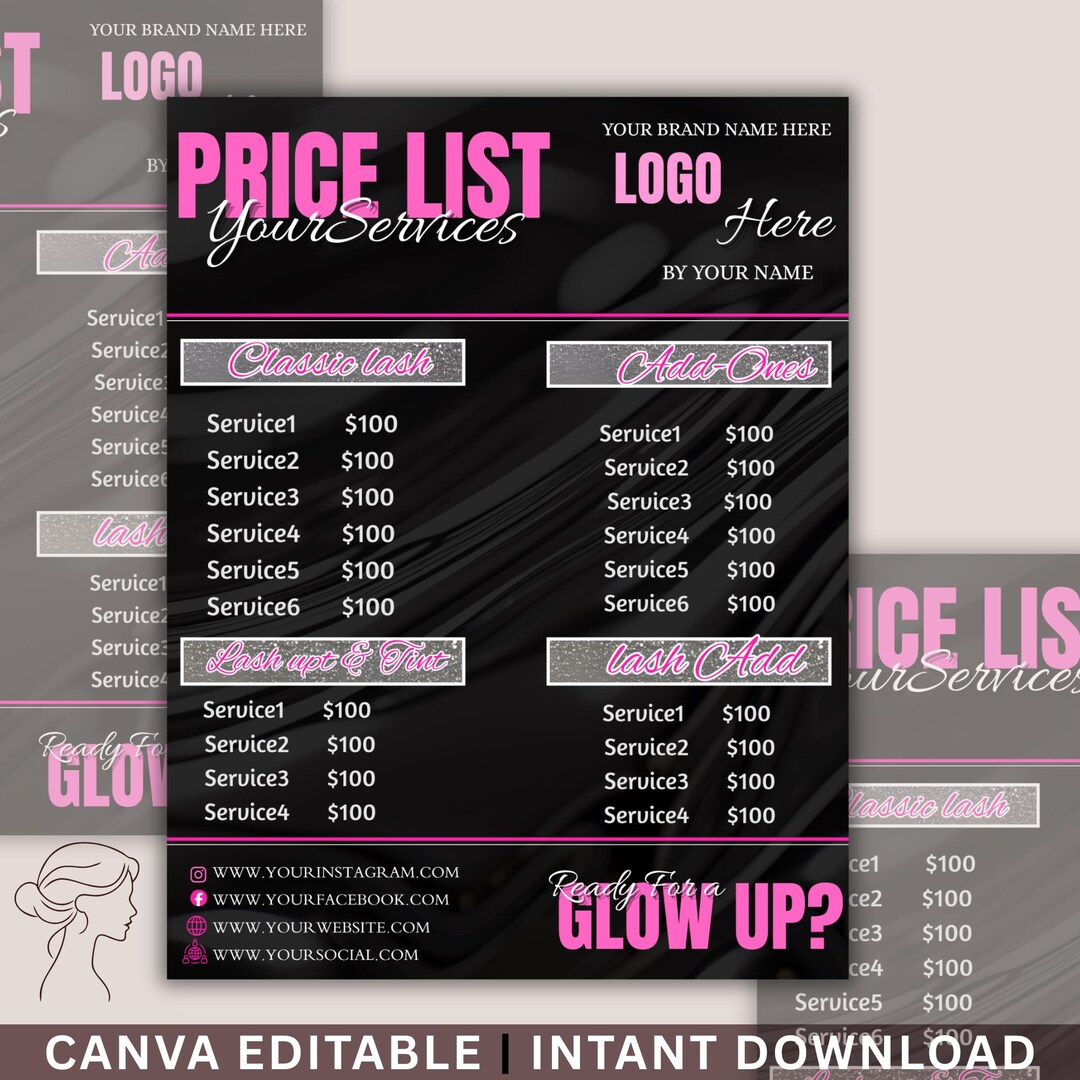 Lash Price List Template | Editable Canva QR Code Scan to Pay Beauty ...