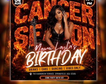 Cancer Season Party Flyer, Birthday Season Flyer, Cancer Invitation Flyer, Cancer Birthday Event, Social Media Flyer,(Digital download)