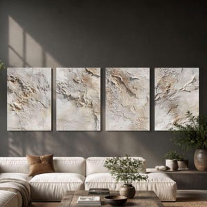 Set of 4 Japandi Concrete Wall Art, Neutral Textured Prints, Wabi Sabi Abstract Art, Virtual Staging Bundle, Home Staging Commercial Use