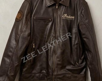 Men’s Indian Motorcycle Jacket Biker Real Cowhide Leather