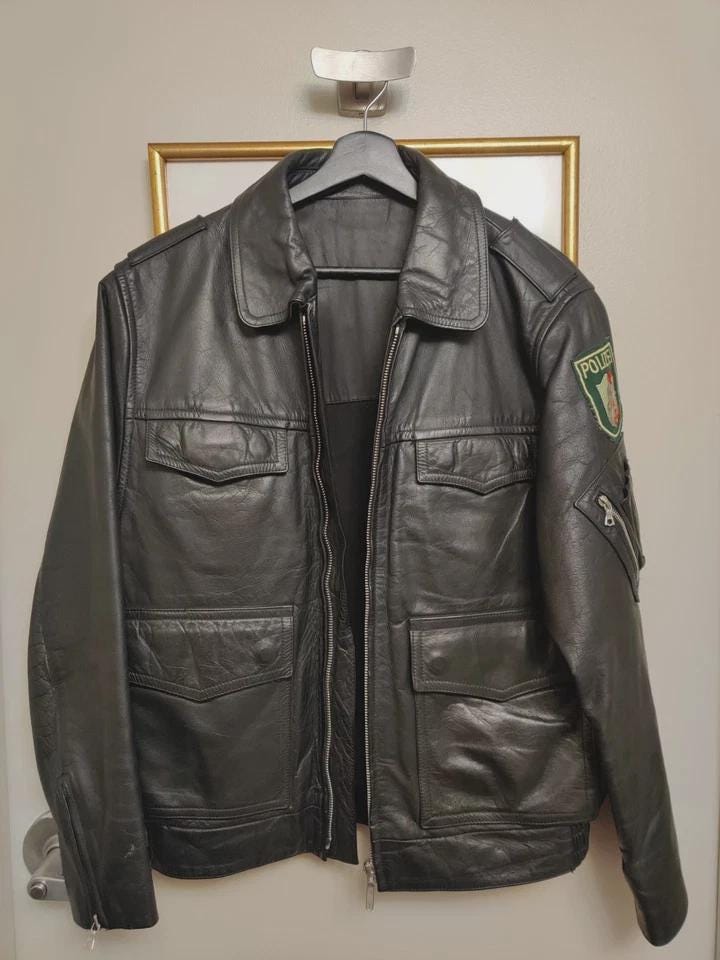 80S　GERMAN POLICE CUSTOM LEATHER JACKET German Leather Police Jacket Deutsch Polizei Leather Jacket