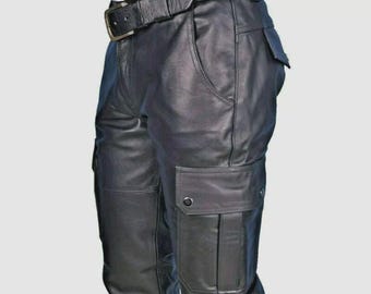 Genuine Leather Retro Motorbike Cargo Leather Pants – Vintage Biker Style