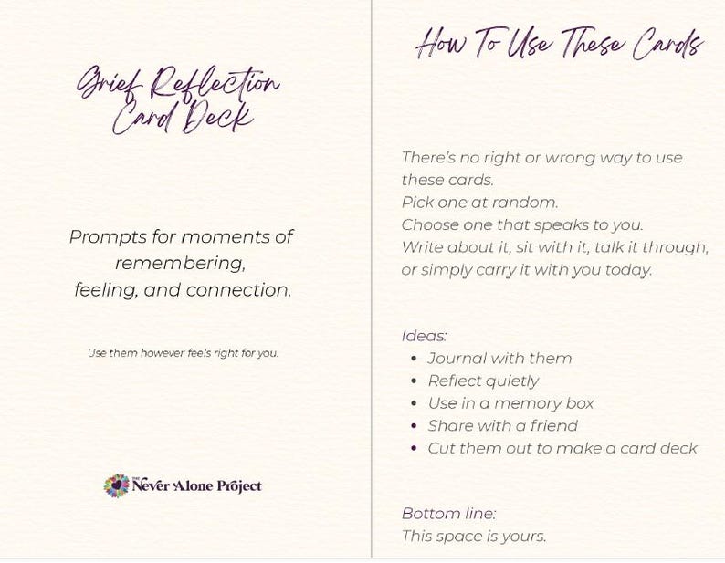 Relection Card Grief Reflection Card Deck – Printable Journal Prompts & Affirmations ...