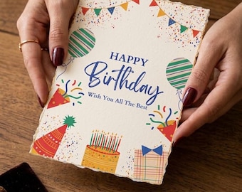 Festive Birthday Card Template, Colorful Celebration Greeting (Digital Download)