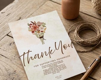 Personalized Thank You Card Template, Floral Design, Handmade Business Favor (Digital Download)