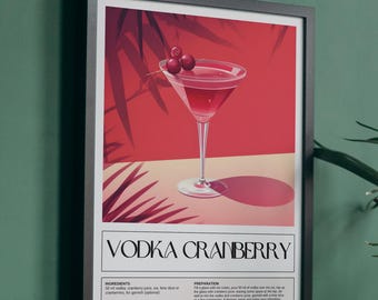 Bar Wall Art | Bar cart decor | Vodka Cranberry Cocktail poster | Modern print
