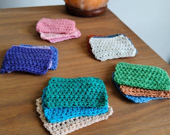 Reusable Makeup Remover Pads - Set of 3 - Crochet Square & Regular Cotton Pads - Handmade Zero Waste Beauty - Lingettes Démaquillantes Coton