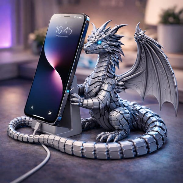 ドラゴン型スマホスタンド（STLファイル）｜ファンタジー風デスクアクセサリー（デジタルダウンロード）
