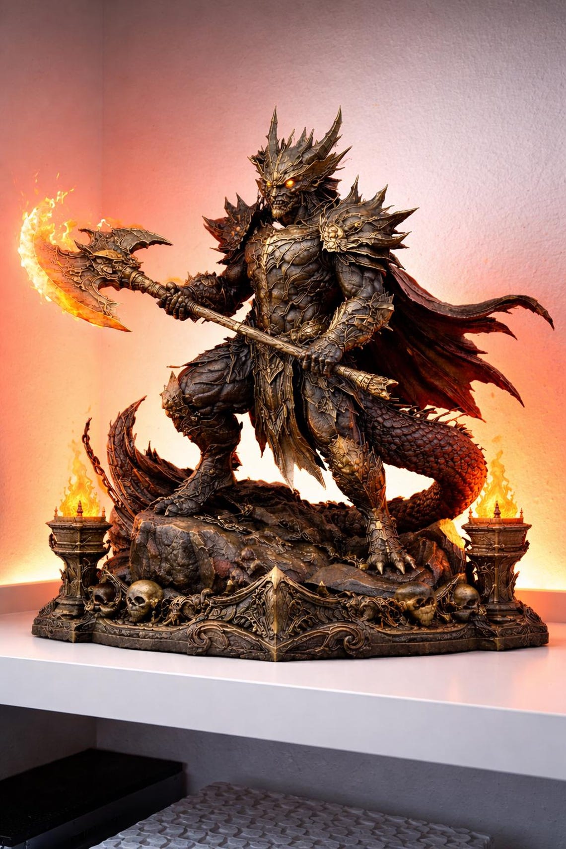 Dragon Warrior Statue 3D STL File – Fantasy Battle Axe Armor (digital ...
