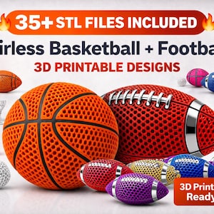 Pacote STL para impressão 3D de bolas de basquete e futebol sem ar | Estrutura em favo de mel (Download instantâneo)