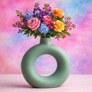 Circular Ceramic Vase 3D Model - Floral Arrangement Display - STL File for 3D Printing