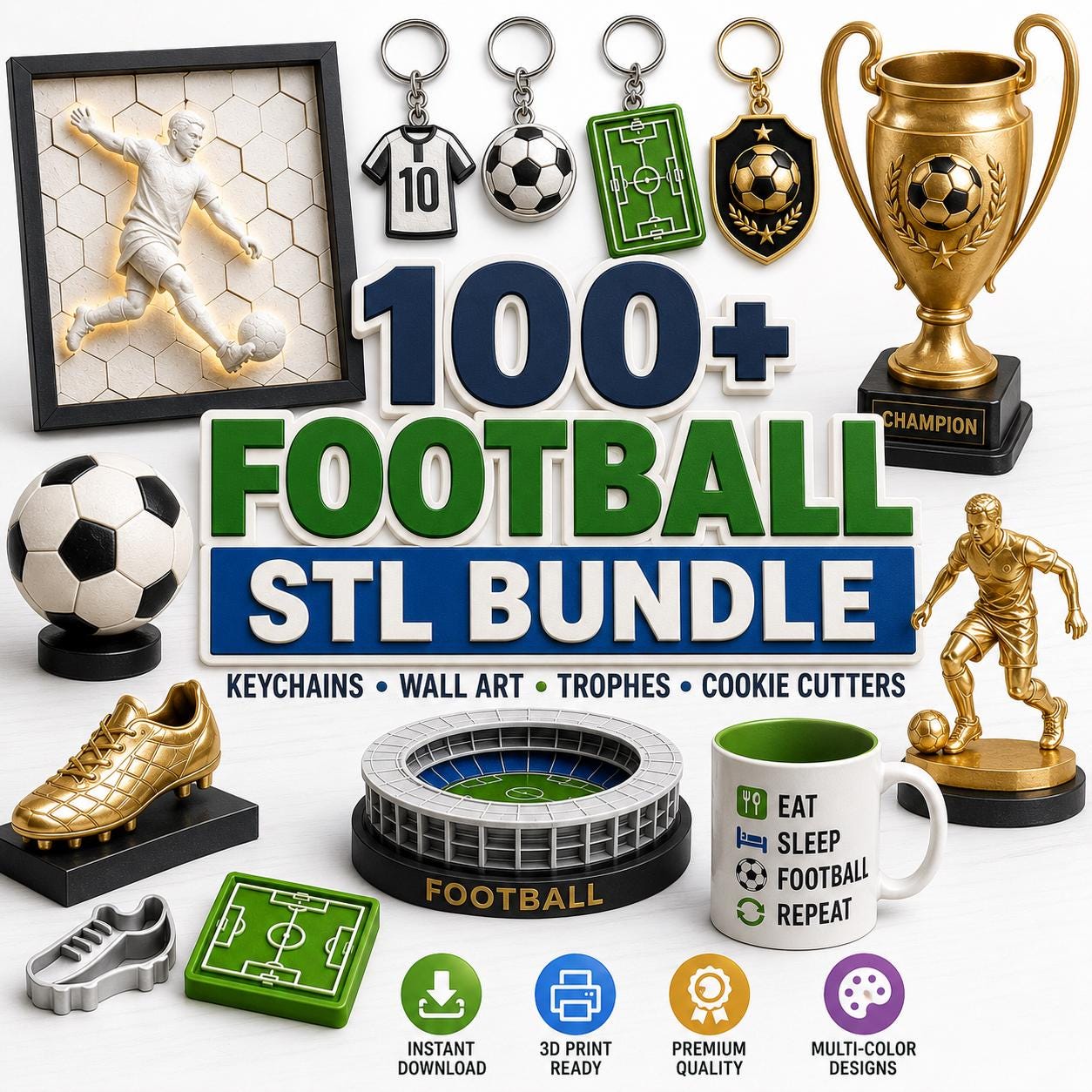 100+ Football STL Bundle | 3D Print Files for Keychains, Trophies ...