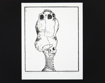 Victorian Goth Print, conjoined twins skull art, spooky halloween sideshow wall decor, dark academia aesthetic, gothic skeleton original art