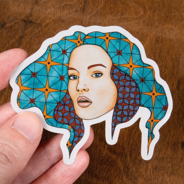 BETTY Sticker, art nouveau art deco die cut vinyl, divine feminine goddess for laptop or water bottle, colorful indie fine art decal