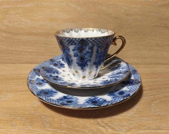 Lomonosov LFZ cobalt gold Tea Set Basket trio