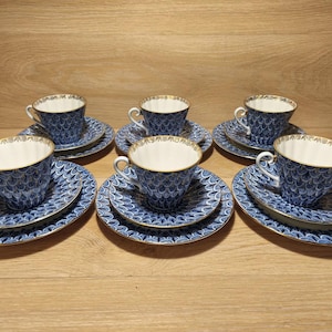 Juego de té Lomonosov LFZ de oro cobalto "No me olvides" trío