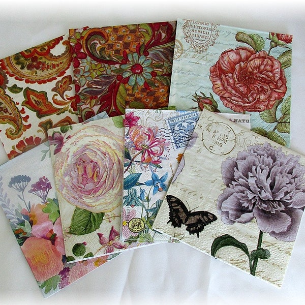 8 Beautiful Napkins for Collage, Scrapbooking, Decoupage, No Duplicates, includes Free Tutorial