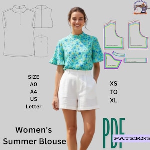 Patrón de costura para top sin mangas de cuello alto / Complemento de mangas acampanadas (patrón digital en PDF)