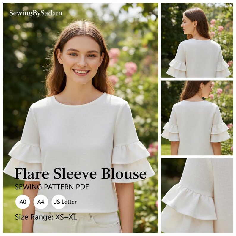 Flare Sleeve Blouse Sewing Pattern PDF | Women’s Statement Sleeve Top ...