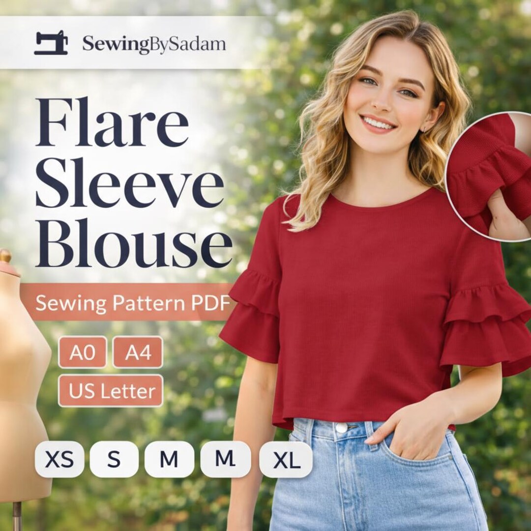 Flare Sleeve Blouse Sewing Pattern PDF | Women’s Statement Sleeve Top ...