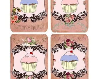 INSTANT DOWNLOAD - Cupcake Tags - Altered  Digital Printable Collage Sheet - Transfer Image - Hang Tags Background