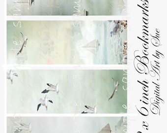 Instant Download -2 x 6 Bookmarks - Tranquil Moments No. 77 -Digital Printable Collage Sheet -