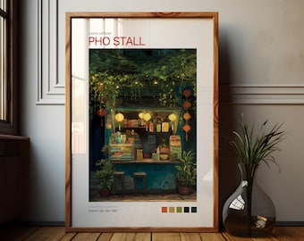 Pho Stall Art Print |  Kitchen Decor, Vietnam Travel Food Poster