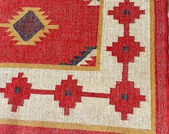 Red Boho Kilim Rug, Handwoven Wool Tribal Carpet, 8x10 Feet
