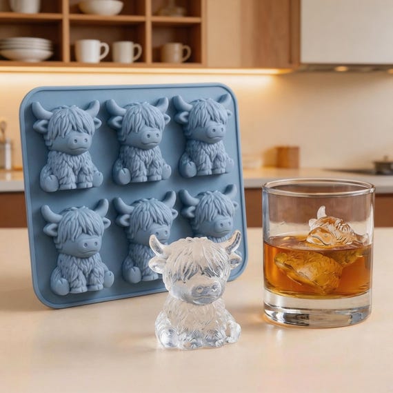 Highland Cow Ice Cube Mold, Silicone Ice Cube Mold, Cute 6-Cavity Highland Coo Mold for Whiskey, Soap, Crafts, Perfect Gift for Cow Lovers