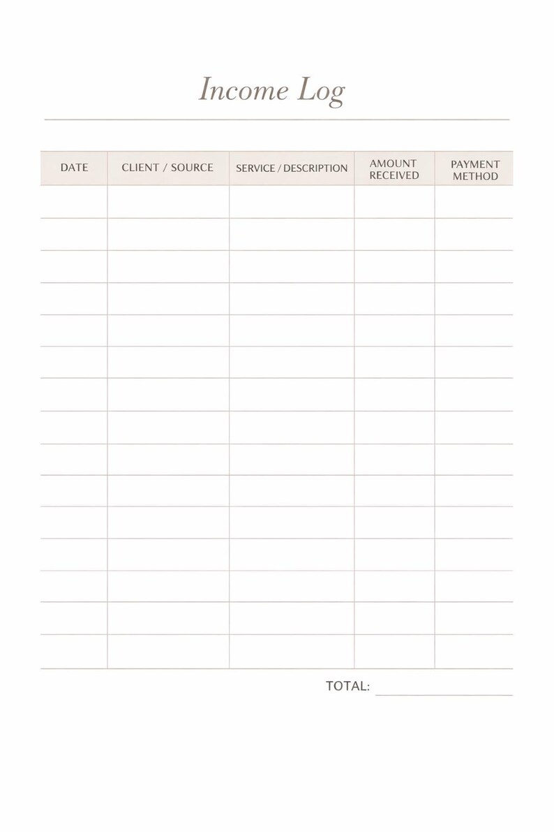 Weekly Income Log Small Business Income Tracker | Printable PDF, Monthly Summary - Etsy