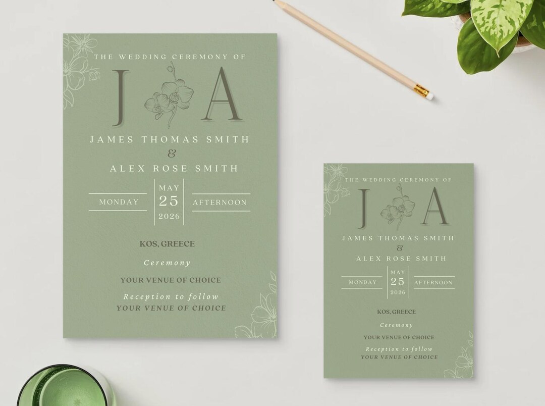 Personalised Sage Green Wedding Invitation | Botanical Digital Invite ...