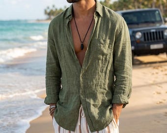 Mens Linen Shirt: Lightweight Beach Casual Button Down Summer Top shirt