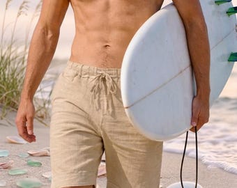 Mens Linen Shorts – Relaxed Fit Drawstring Shorts – Breathable Summer Beach Shorts for Men – Casual Shorts and summer outfits