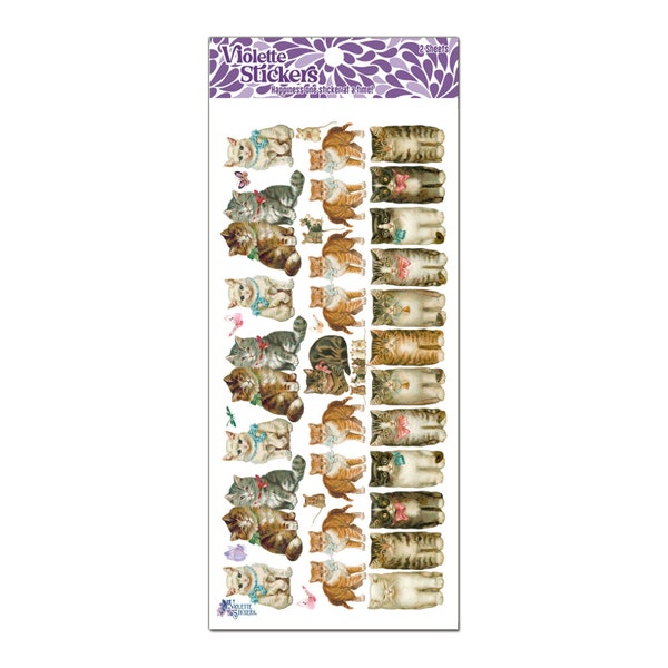 Victorian Rows of Cats Stickers - 2 sheets