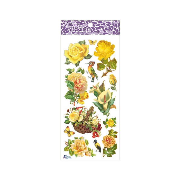 C09 Beautiful Vintage Yellow Roses Stickers