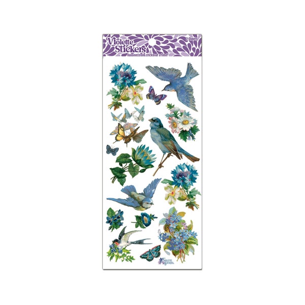 C06 Beautiful Blue Flower Bluebird Stickers