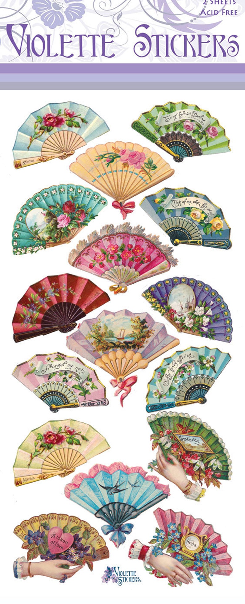 Victorian Fans Sticker Package 2 sheets from Violette Etsy