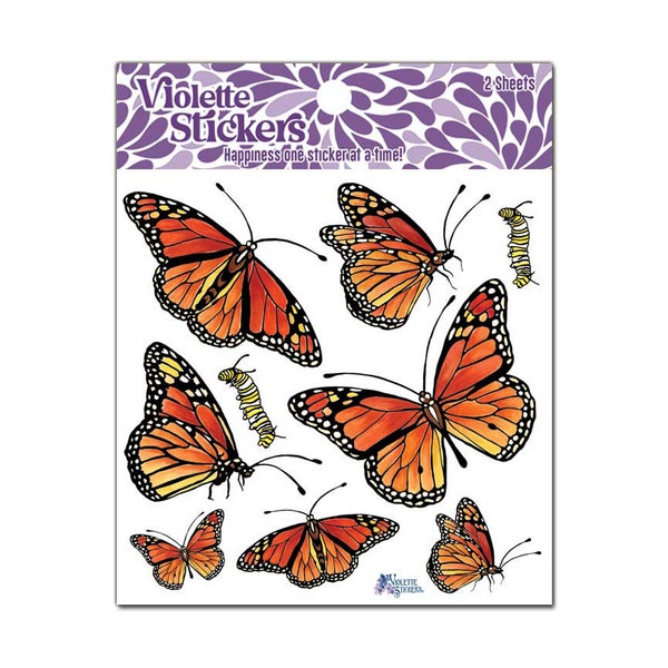 Real Monarch Butterfly Stickers - 2 sheets