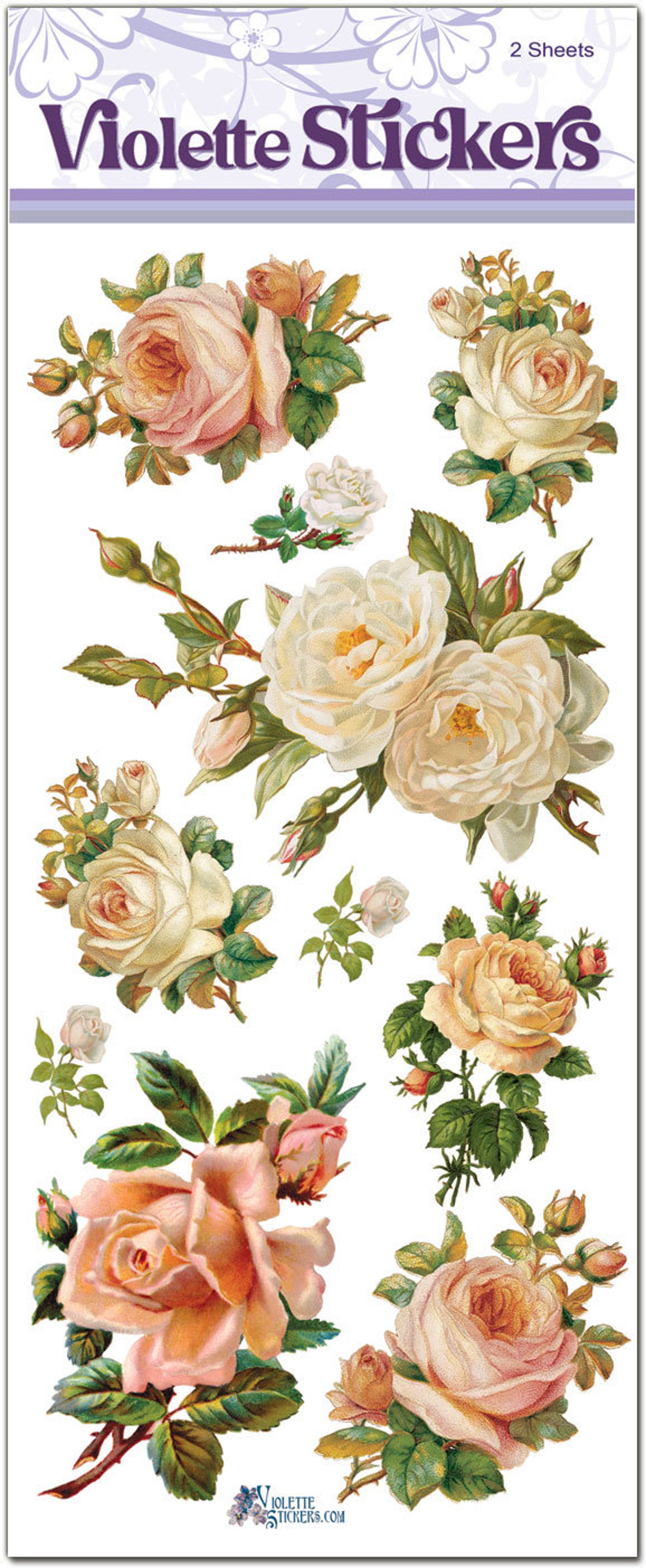 Beautiful Vintage White Rose Stickers for Crafting2 Sheets Etsy