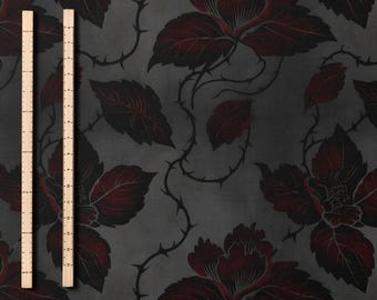 Dark Gothic Red Floral Pattern Fabric Combed Pima Cotton Moody Romantic Botanical Textile Vintage Inspired Deep Crimson Flower Fabric