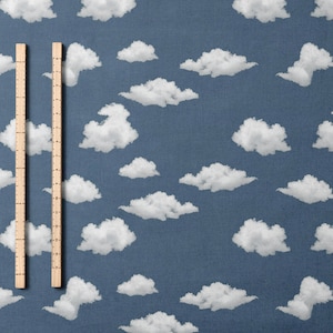 White Cloud Pattern Fabric Pima Cotton Soft Dreamy Sky Fabric for Sleepwear Baby Blanket Scarf Sewing Lightweight Slate Blue Cloud Print