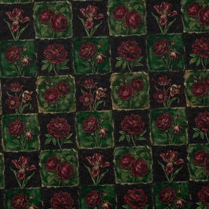 Victorian Gothic Rose Patchwork Fabric Combed Pima Cotton Dark Floral Quilt Print Antique Botanical Burgundy Green Moody Vintage Textile
