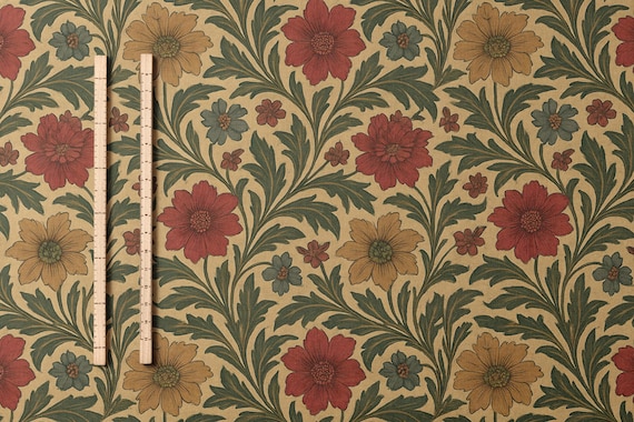 Vintage Floral Pattern Fabric William Morris Painting Style Pima Cotton Autumn Botanical Textile Cottagecore Sewing Home Decor