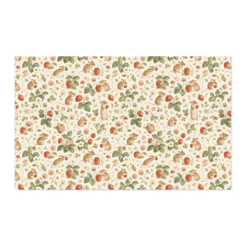Strawberry Mouse Fabric by the Yard Vintage Cottagecore Mouse Fabric Strawberry Print Quilting Fabric Woodland Garden Cotton image 12