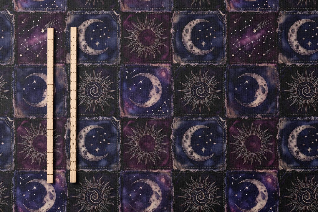 Patchwork Moon Celestial Moon Sun Patchwork Fabric Combed Pima Cotton Whimsigoth ...