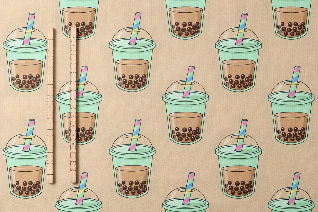 Bubble Tea Pattern Fabric Cute Boba Drink Fabric Pima Cotton Soft ...