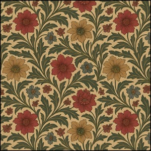 Vintage Floral Pattern Fabric William Morris Painting Style Pima Cotton Autumn Botanical Textile Cottagecore Sewing Home Decor
